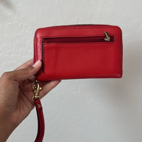 FOSSIL Red Leather Zip Wallet Wristlet - Picture 4 of 6